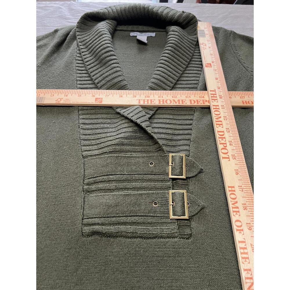 Olivia Sky Olive Green Buckle Detail Sweater Military Chic Dark Academia Size L - Picture 5 of 7